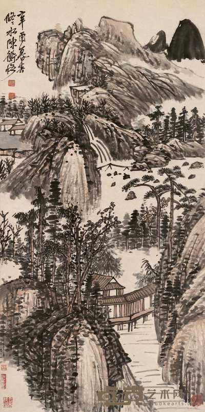 陈师曾 1921年作 山间水榭 立轴 135.5×68cm